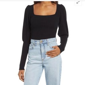 Reformation Wo Piazza Square Neck Bishop Sleeve Cashmere Sweater